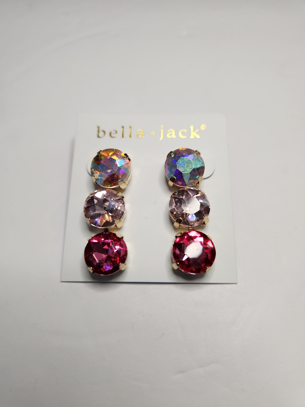 Bella+Jack Three-Row Crystal Drop Earrings - Pink & Fuchsia